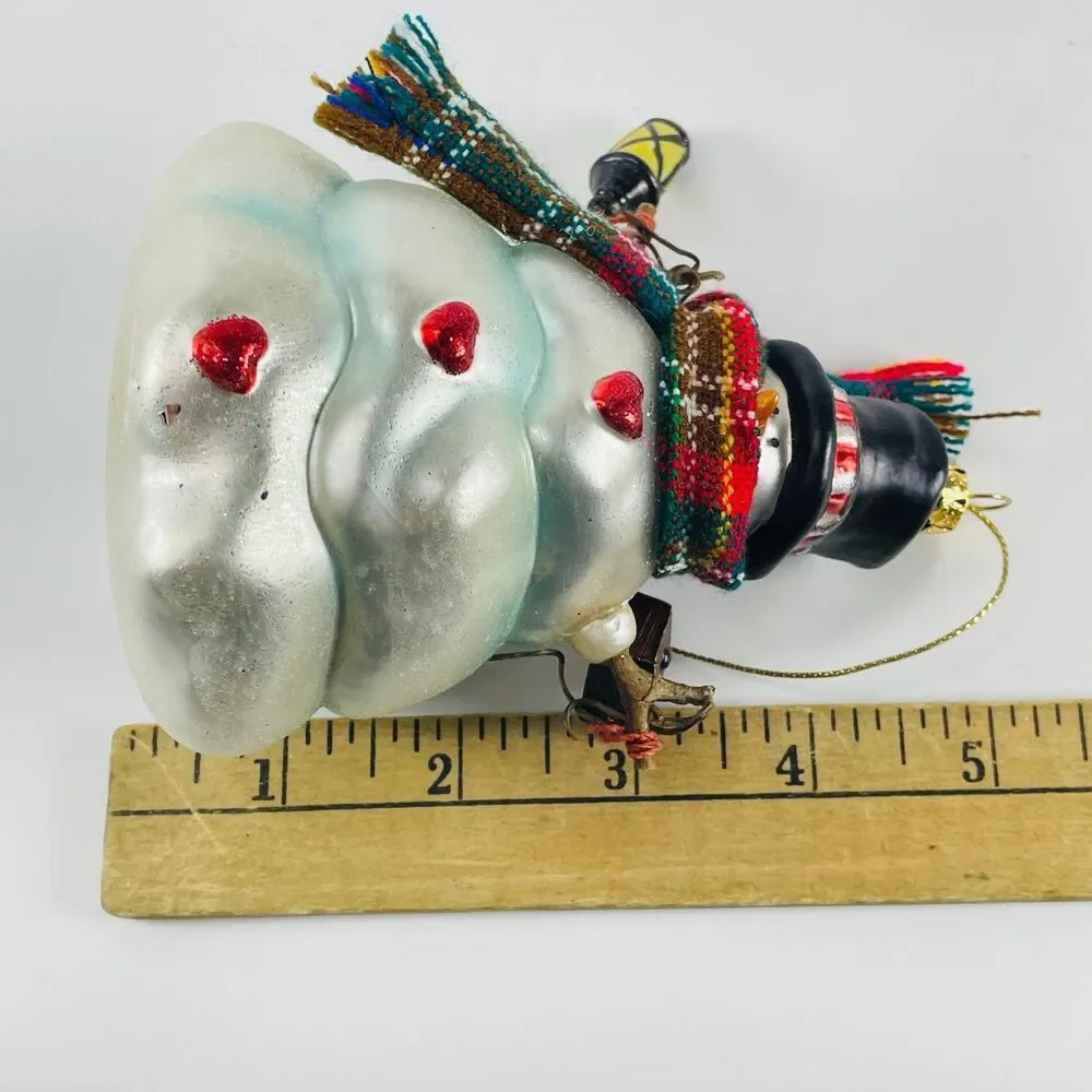 Glass Snowman Christmas Ornament Hand-Painted Winter Holiday Decor Cloth Scarf